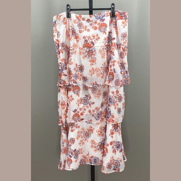 NEW Ann Taylor Skirt Womens 14 purple orange white floral ruffle midi - Picture 7 of 9